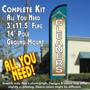 Cleaners (Blue/Gold) Windless Advertising Feather Banner – Complete Flag Kit