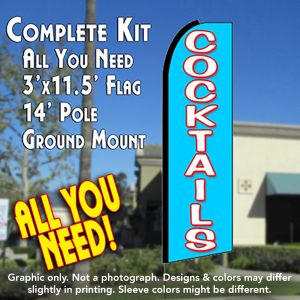 Cocktails (Blue) Windless Advertising Feather Banner – Complete Flag Kit