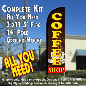 Coffee Shop (Brown/Yellow) Windless Advertising Feather Banner – Complete Flag Kit