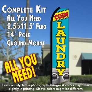 Coin Laundry (Blue/Yellow) Windless Advertising Feather Banner – Complete Flag Kit