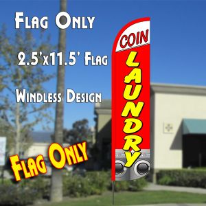 Coin Laundry (White/Red) Windless Advertising Feather Banner – Flag Only
