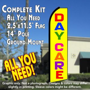 Daycare (Yellow/Multi) Windless Advertising Feather Banner – Complete Flag Kit