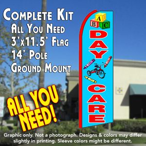 Daycare (Blue/Blocks) Windless Advertising Feather Banner – Complete Flag Kit