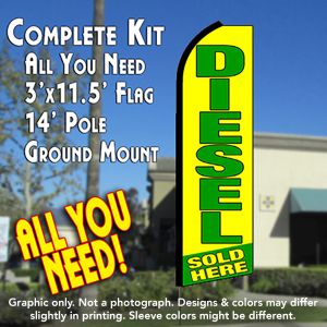 Diesel Sold Here (Yellow/Green) Windless Advertising Feather Banner – Complete Flag Kit