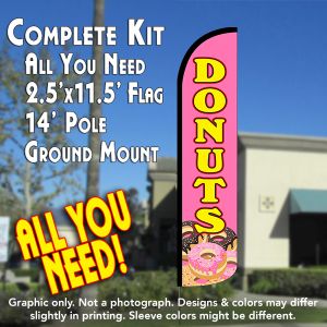 Donuts (Pink/Yellow) Windless Advertising Feather Banner – Complete Flag Kit
