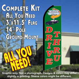Drive Thru (Green) Windless Advertising Feather Banner – Complete Flag Kit