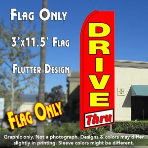 Drive Thru (Red/White) Windless Advertising Feather Banner – Flag Only