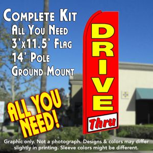 Drive Thru (Red/White) Windless Advertising Feather Banner – Complete Flag Kit