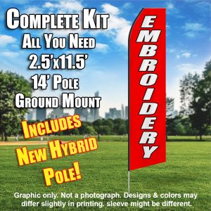 Embroidery (Red/White) Windless Advertising Feather Banner – Complete Flag Kit