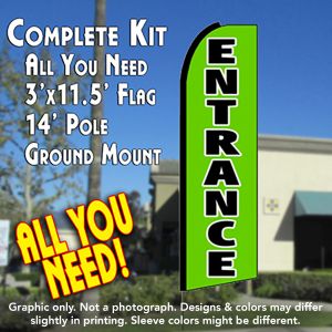 ENTRANCE (Green) Flutter Feather Banner Flag Kit (Flag, Pole, & Ground Mt)