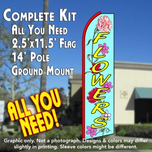 Flowers (Cyan/Yellow) Windless Advertising Feather Banner – Complete Flag Kit