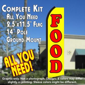 FOOD (Yellow/Red) Flutter Feather Banner Flag Kit (Flag, Pole, & Ground Mt)