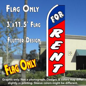 For Rent (Blue/Red) Windless Advertising Feather Banner – Flag Only