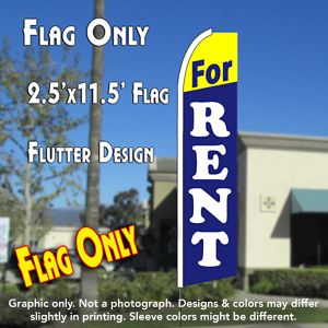 For Rent (Yellow/Blue) Windless Advertising Feather Banner – Flag Only