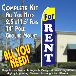 For Rent (Yellow/Blue) Windless Advertising Feather Banner – Complete Flag Kit