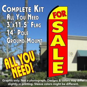 FOR SALE (Yellow/Red) Flutter Feather Banner Flag Kit (Flag, Pole, & Ground Mt)