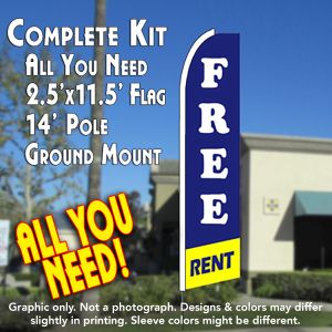 Free Rent (Blue/Yellow) Windless Advertising Feather Banner – Flag Only