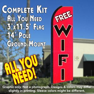 Free Wifi (Red) Windless Advertising Feather Banner – Complete Flag Kit