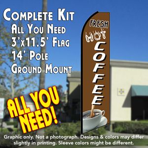 Fresh Hot Coffee (Brown) Windless Advertising Feather Banner – Complete Flag Kit