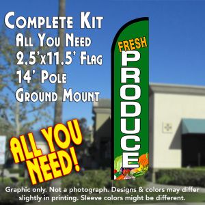 Fresh Produce Windless Advertising Feather Banner – Complete Flag Kit