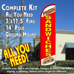 Fresh Sandwiches (White/Red) Windless Advertising Feather Banner – Complete Flag Kit