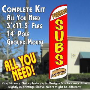 Fresh Subs (White/Red) Windless Advertising Feather Banner – Complete Flag Kit