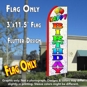 Happy Birthday (White) Windless Advertising Feather Banner – Flag Only