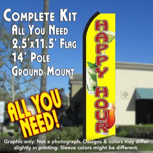 Happy Hour (Yellow) Windless Advertising Feather Banner – Complete Flag Kit