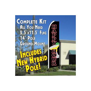 HAPPY HOUR  Feather Banner Flag Kit (Flag, Pole, & Ground Mt)