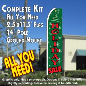 Holiday Sale (Green) Windless Advertising Feather Banner – Complete Flag Kit