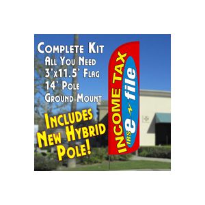 Income Tax e-file (Red/Yellow) Windless Feather Banner Flag Kit (Flag, Pole, & Ground Mt)