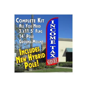 Income Tax Service (Blue/Red) Windless Feather Banner Flag Kit (Flag, Pole, & Ground Mt)