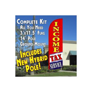 Income Tax Service (Red/White/Blue) Windless Feather Banner Flag Kit (Flag, Pole, & Ground Mt)