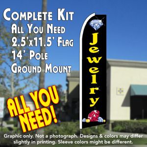 Jewelry (Black) Windless Advertising Feather Banner – Complete Flag Kit