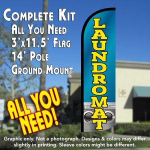 Laundromat (Blue/Yellow) Windless Advertising Feather Banner – Complete Flag Kit