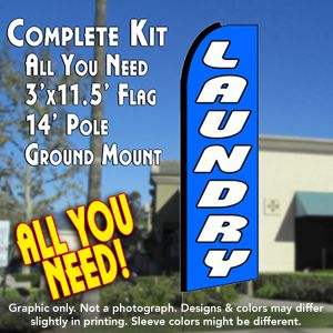 Laundry (Blue) Windless Advertising Feather Banner – Complete Flag Kit