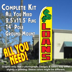 Loans (Yellow) Windless Advertising Feather Banner – Complete Flag Kit