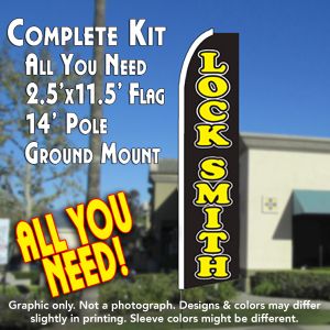 Locksmith (Black) Windless Advertising Feather Banner – Complete Flag Kit