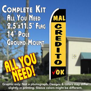 Mal Credito Ok (Black/Yellow) Windless Advertising Feather Banner – Complete Flag Kit