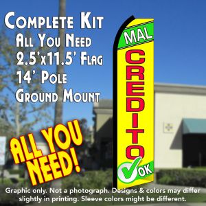 Mal Credito Ok (Green/Yellow) Windless Advertising Feather Banner – Complete Flag Kit