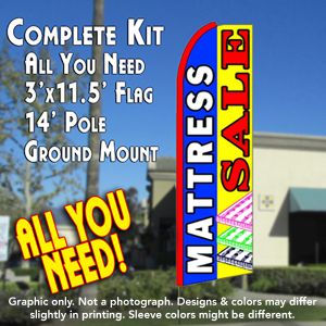 Mattress Sale (Blue/Yellow) Windless Advertising Feather Banner – Complete Flag Kit