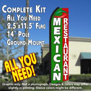 Mexican Restaurant (Green/Red) Windless Advertising Feather Banner – Complete Flag Kit