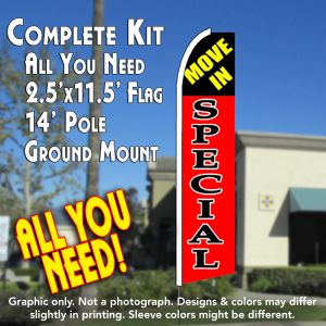 Move In Special (Black/Red) Windless Advertising Feather Banner – Complete Flag Kit