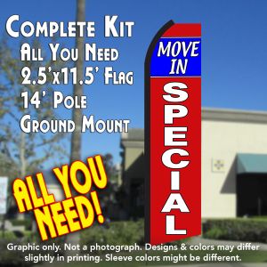 Move In Special (Blue/Red) Windless Advertising Feather Banner – Complete Flag Kit