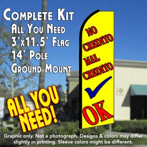 No Credito Mal Credito Ok (Yellow) Windless Advertising Feather Banner – Complete Flag Kit