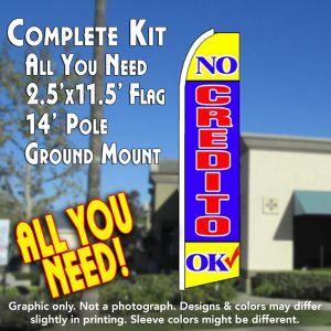No Credito Ok (Yellow/Blue) Windless Advertising Feather Banner – Complete Flag Kit