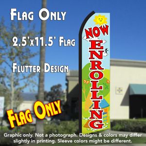 Now Enrolling (Scene/Red) Windless Advertising Feather Banner – Flag Only
