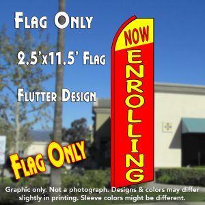 Now Enrolling (Red/Yellow) Windless Advertising Feather Banner – Flag Only