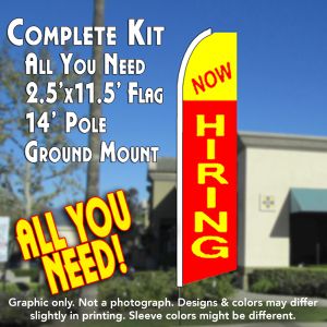 Now Hiring (Yellow/Red) Windless Advertising Feather Banner – Complete Flag Kit