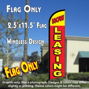 Now Leasing (Red) Windless Advertising Feather Banner – Flag Only